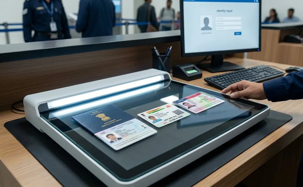 High-resolution document scanner capturing passport and visa images