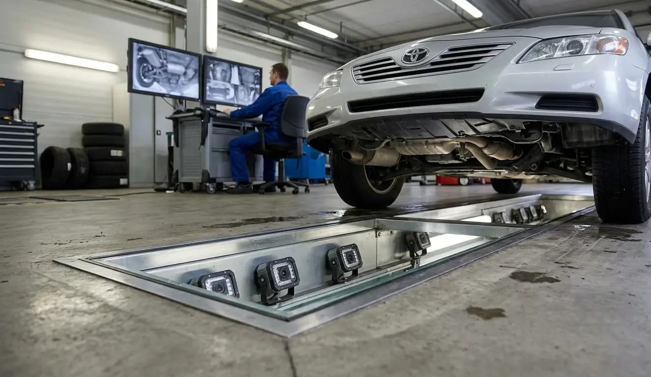 High-resolution underbody imaging camera capturing vehicle chassis